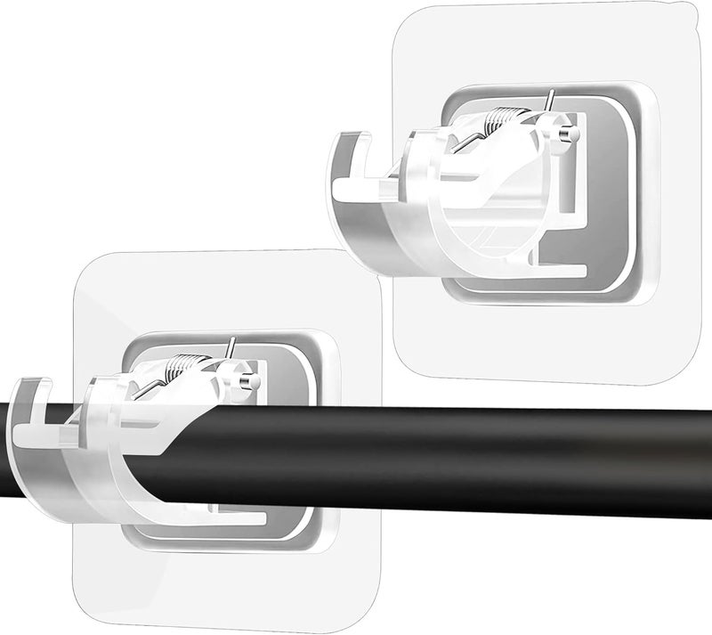 Codoule 2PCS No Drill Curtain Rod Brackets No Drilling Curtain Rod Holders Self Adhesive Curtain Rod Hooks Nail Free Adjustable Curtain Hangers,Non Screw Damage Stick On Drapery Rod Bracket for Wall - Image 1